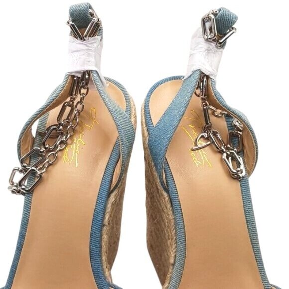 NEW Thalia Sodi Caden Chain Wedges Espadrilles in Denim Ombre Fabric, Size 8.5 - Picture 6 of 9